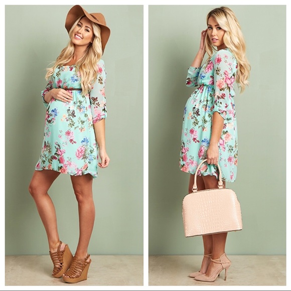 mint floral maternity dress